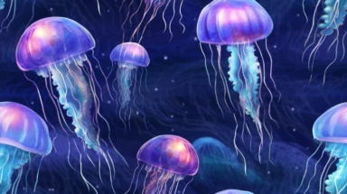 seamless patrern, Luminous Jellyfish in ocean, photorealistic, watercolor, clipart