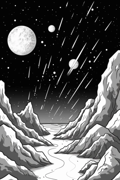 meteor , clipart style of coloring book for children, super simple, thick, clear, lines, black and white, white background