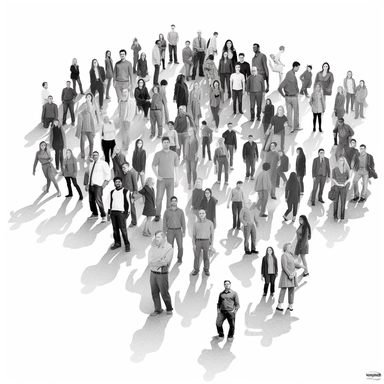 a high-definition wide-angle photo of clip art of black and white outline people