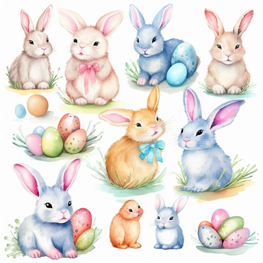 Easter Clipart, Easter Bunny, Bunny Clip Art, Kids Clipart, Farm Animal, Watercolor Sublimation design, white background for removing background no text font watermark shadow