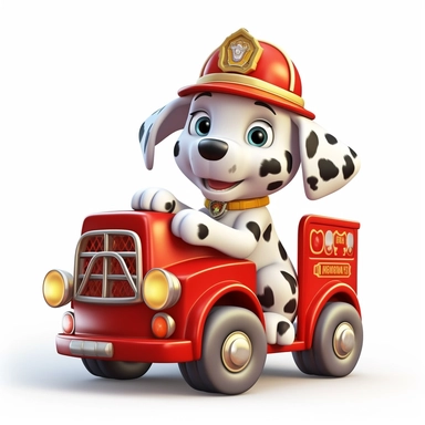 clipart of a cute dalmatian puppy driving a toy fire truck
