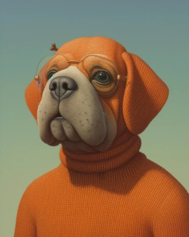 the dog's face has an orange ladybug clipped onto his nose, in the style of social media portraiture, quint buchholz, made of rubber, l. birge harrison, li wei, smilecore