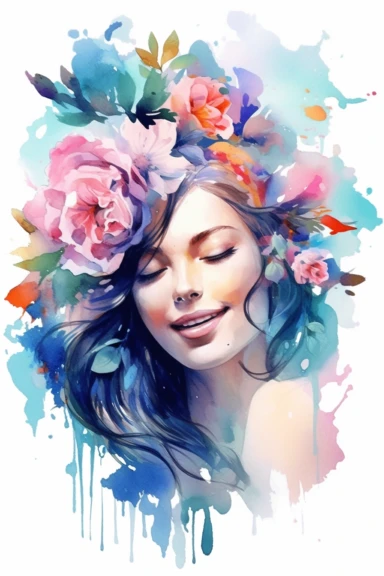 Easy to cut, dreamy watercolor positive woman smiling clipart