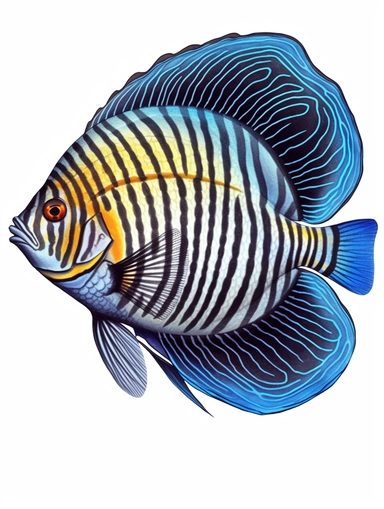Brush pen and watercolor drawing of a Emperor Angelfish, isolated on white background, clipart, png