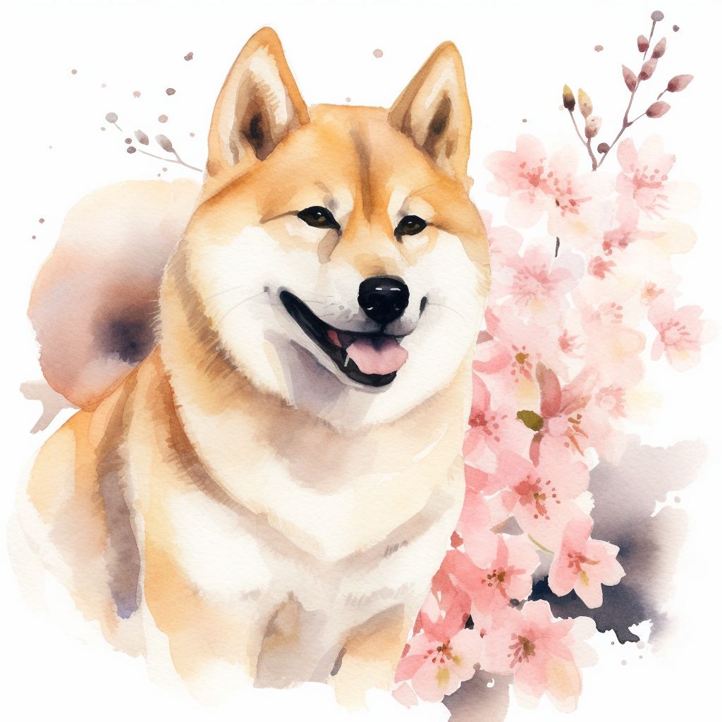 watercolor dog shiba clipart , hight detail, cute, kawii , fresh Sakura ...