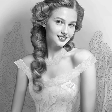 Ladies portrait mixed with colouring book details, white dress, studio light, blurred background, front view, photorealistic, hyper realism art, Face is focus, Sharp details, princess, hyper realism art, shutter speed, Face is focus, Sharp details, simple black and white clip art, Silhouette crisp line coloring page for adults, happy Fantasy Fairy girl on white elegant princess dress, surrounded by tropical flowers and animals,symmetrical head, center of frame, perfect detailed face portrait-fan