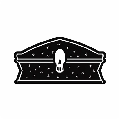 black and white silhouette of a coffin, clipart style, white background, thick lines, vector, simple design, flat colour, solid colour, halloweencore