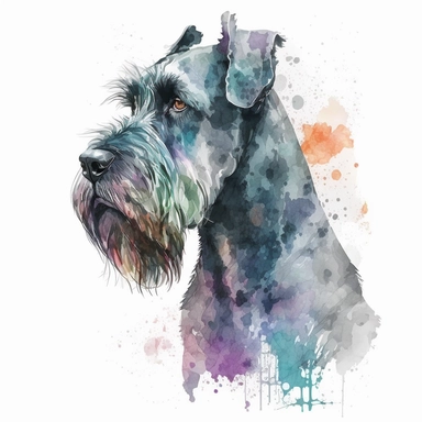 giant schnauzer dog head portrait, full body, watercolor style, portrait, clipart, vector, completely white background