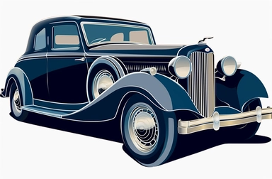 vintage car clip art illustration, in the style of dark silver and dark blue, paul strand, creative commons attribution, terry dodson, hard-edge painting, kodak colorplus, captivating