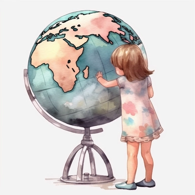 watercolor, toy globe kawaii png Full body realistic cartoon in 32K UHD ,cute. 15 cm thick outline. Black color. There was no shadow on the ground. 8K with realistic watercolors and detailed illustrations. PNG clipart, transparent white background