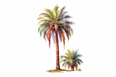 Watercolor, Date Palm tree, clipart, hd, on a white background, spaced out