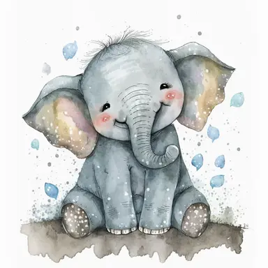 watercolor happy baby elephant clipart