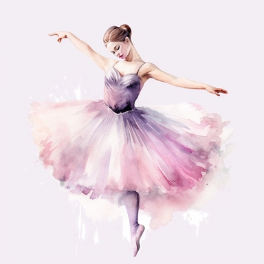 Create a clipart of a watercolor painting of a ballet dancer with a tutu and ballet shoes. No Background