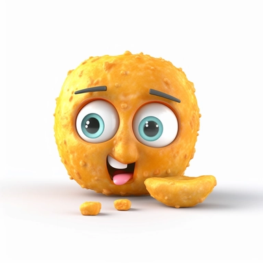 cute fried Nuggets character. Nuggets, cartoon, eye, illustration, funny, character, fast food, food, unhealthy, cute, face, fun, goofy, three-dimensional , Clipart, white isolated background, space out, hd, 8k, realistic