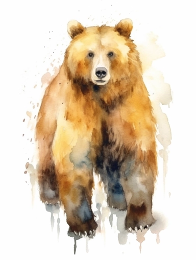Bear Watercolor isolated on white background, Watercolor Clipart painting, high quality, HD, children's book illustrations, realistic lifelike figures, white background