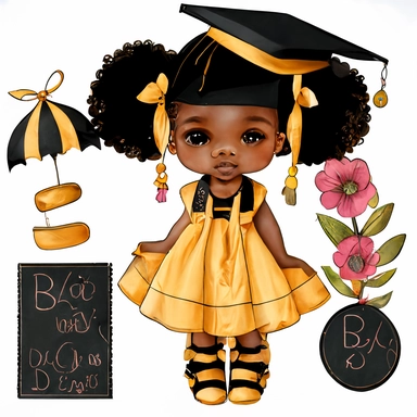 clipart, transparent background, baby girl diva, kindergarten graduation, 300dpi