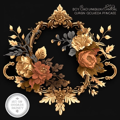 Baroque Floral Clipart, vintage antique flower overlays with ornate gold frame, no writing on the picture