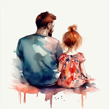 fathers day, father and family, baby, sitting, back view, beautiful, loving, watercolor clipart
