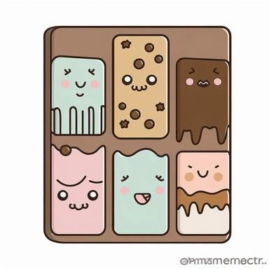 clipart of a kawaii chocolate bar with animal faces and fun designs, pastel colors, thick outline, thick lines, isolated on white background, Yoshitomo Nara