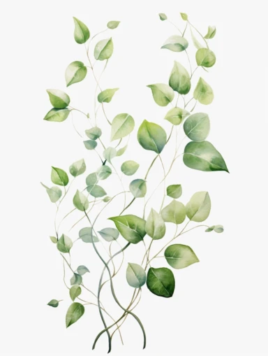 Green leaves and twigs, vines clip art, clear background, white background, watercolor, - - no splas