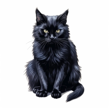 black cat, animal farm, high detailed clipart style, white background, close up