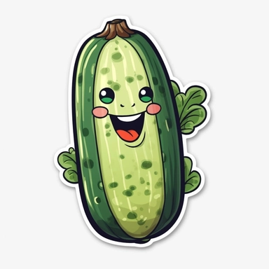 cute Cucumber, happy and smiling, bold line, clipart, sticker, white background, no shadow, 8k detail