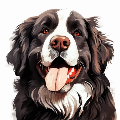clipart of a happy newfoundland, americana style, portrait, white background, vector style