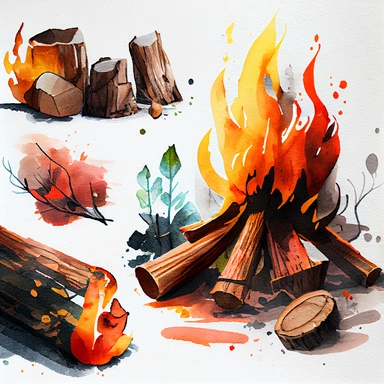 burning firewood Watercolor Clipart, details
