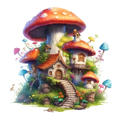 beautiful cute and happy fantasy fairy house in nature clipart