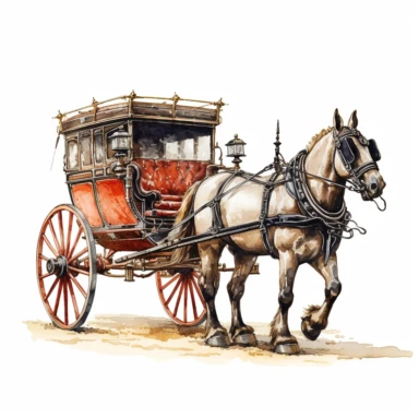 Victorian Era horse-drawn carriages, watercolor, hd, clipart, white background