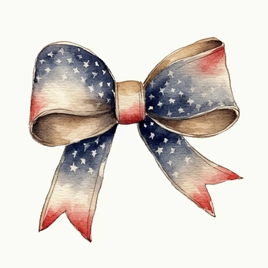 watercolor clipart of burlap ribbon bow, 4th of July themed