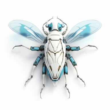 Clipart, white-blue robot flying beetle top view, white background