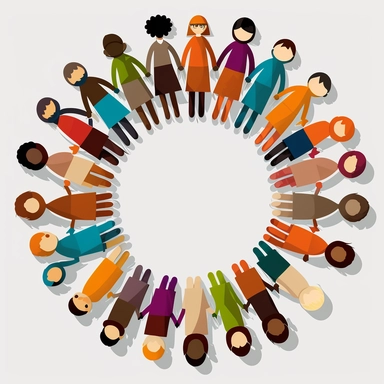 A clipart of a group of diverse people holding hands in a circle