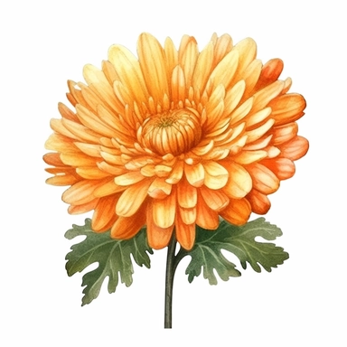 Orange Chrysanthemum flower, high level watercolor, hyper realistic cartoon, clipart, white background, 8k, ultra detailed clipart