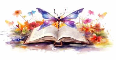 Adorable open watercolour book, cute dragon flies flying out, vivid colours, ornamental watercolor clipart, white background, I can’t believe how beautiful this is