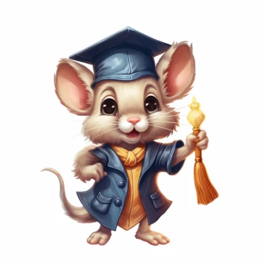clipart of a cute mouse with college graduation clothes, at graduation with diploma, by martha morrison 0 12, in the style of fantasy characters, neo-victorian, beatrix potter, magali villeneuve, playful character design, colorful costumes, black and brown, clipart, white background, svg graphics