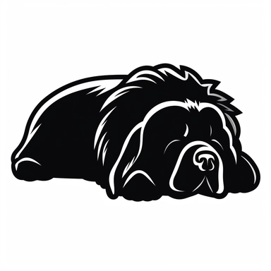simple monochrome outline of a sleeping Newfoundland dog, cute, clipart