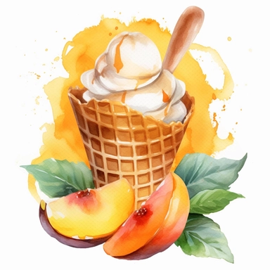 yellow ice cream with apricot in a waffle watercolor clipart
