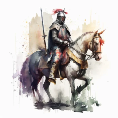 knight on a horse, watercolor clipart, transparent background, no text or logos or watermark