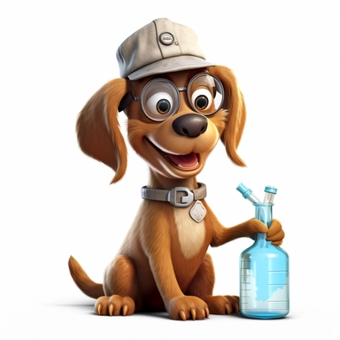 clipart, cartoon brown dog like a chemist with tube, cap on head, in the style of imax, playful and lighthearted compositions, childlike innocence and charm, uhd image, realistic and hyper-detailed renderings, movie still, utilizes, white background