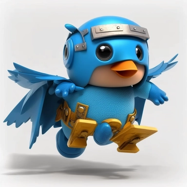 funny cute little bluebird robot superhero flying to save the day meme clipart semi realistic comic style