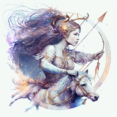 mystical astrological Sagittarius zodiac sign, fantasy, fairytale, astrological details, storybook, clipart, digital painting, light ink, very detailed, very realistic, white background, bright mood, 4k quality