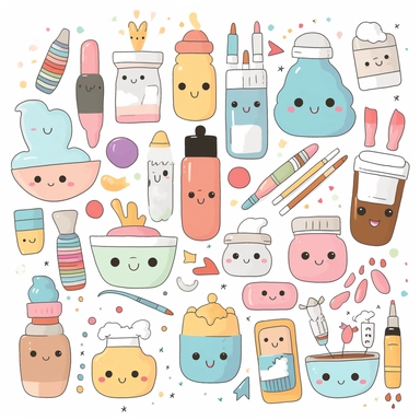 kawaii art supplies clipart white background