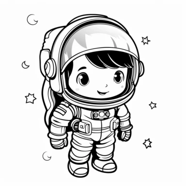 astronaut girl, black and white coloring object for toddler, clipart, no background