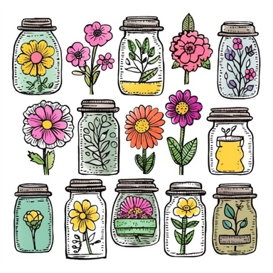 Flower Doodle Clip Art / Hand Drawn Flowers / Flowers in Jars / Digital Download / Summer Clip Art / Whimsical Flowers Flower Doodle, Clip Art, Hand Drawn Flowers, Flowers in Jars, Digital Download, Summer Clip Art, Whimsical Flowers, Flowers, Mason Jars, Hand Drawn, Summer Graphics, Spring Graphics, Floral Clipart