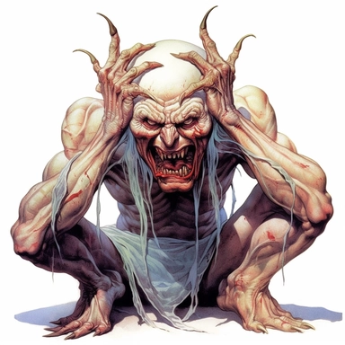 evil horror grotesque mutant creepy despair clipart, white border, Gregoire Guillemin, Frank Frazetta, gerald brom, white background