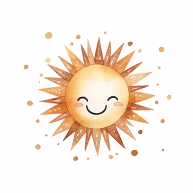 small cute sun, clipart, beige, brown, rose gold, white background--v5--2:3