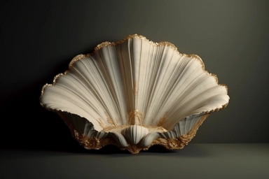 shell bed with pearl decoration, on a black background, like clipart style, mysterious, luxurious, 4k , octane render, unreal engine,