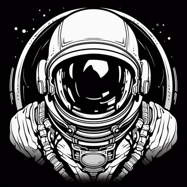 clipart. astronaut head. black and white vector, no outline, ink style, black background