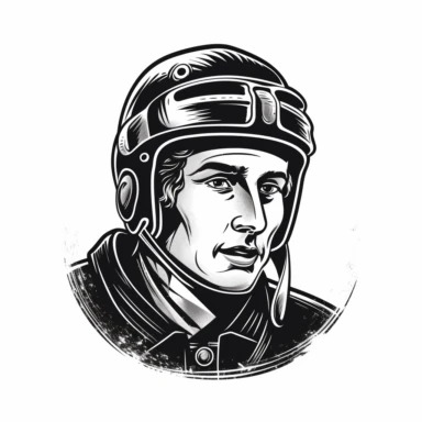 Ice hockey player in helmet , vintage, logo, clean, solid color, black and white color, clip art style, vector style, white background